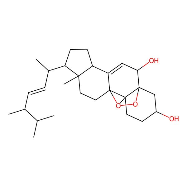 2D Structure of (1R,2S,5R,8R,9R,12R,13R,16S)-8-[(E,2R,5R)-5,6-dimethylhept-3-en-2-yl]-9,13-dimethyl-18,19-dioxapentacyclo[10.5.2.01,13.04,12.05,9]nonadec-3-ene-2,16-diol