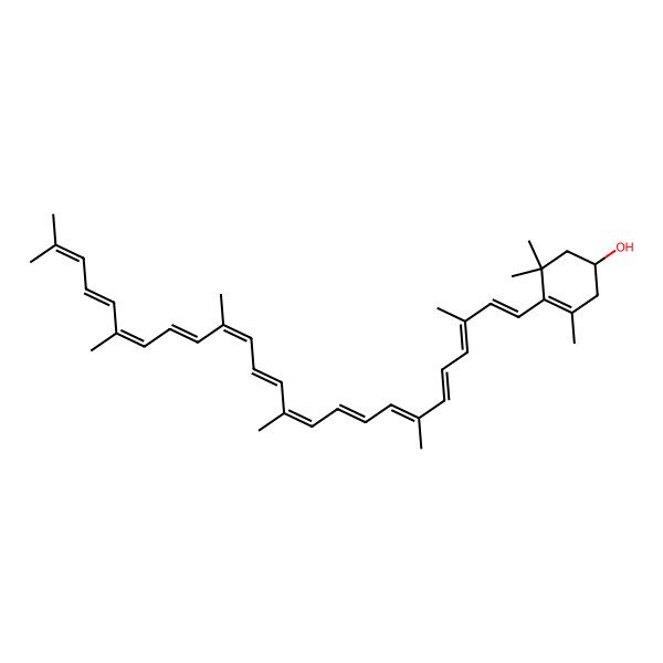 2D Structure of (1R)-4-[(1E,3E,5E,7E,9E,11E,13E,15E,17E,19Z,21Z)-3,7,12,16,20,24-hexamethylpentacosa-1,3,5,7,9,11,13,15,17,19,21,23-dodecaenyl]-3,5,5-trimethylcyclohex-3-en-1-ol