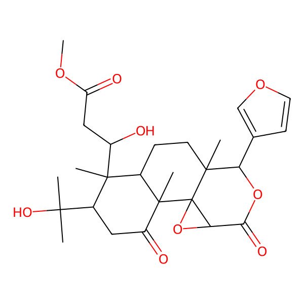2D Structure of methyl (3R)-3-[(1S,2S,5R,6R,7R,10S,11S,14R)-11-(furan-3-yl)-5-(2-hydroxypropan-2-yl)-2,6,10-trimethyl-3,13-dioxo-12,15-dioxatetracyclo[8.5.0.01,14.02,7]pentadecan-6-yl]-3-hydroxypropanoate