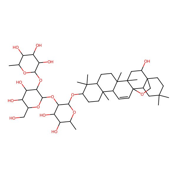 2D Structure of (2R,3R,4R,5R,6S)-2-[(2S,3R,4S,5R,6S)-2-[(2S,3R,4S,5S,6S)-4,5-dihydroxy-2-[[(1S,2R,4S,5R,8S,10S,13S,14R,17S,18S)-2-hydroxy-4,5,9,9,13,20,20-heptamethyl-24-oxahexacyclo[15.5.2.01,18.04,17.05,14.08,13]tetracos-15-en-10-yl]oxy]-6-methyloxan-3-yl]oxy-4,5-dihydroxy-6-(hydroxymethyl)oxan-3-yl]oxy-6-methyloxane-3,4,5-triol