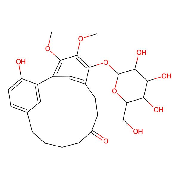 2D Structure of 17-hydroxy-3,4-dimethoxy-5-[(2S,3R,4S,5S,6R)-3,4,5-trihydroxy-6-(hydroxymethyl)oxan-2-yl]oxytricyclo[12.3.1.12,6]nonadeca-1(17),2,4,6(19),14(18),15-hexaen-9-one