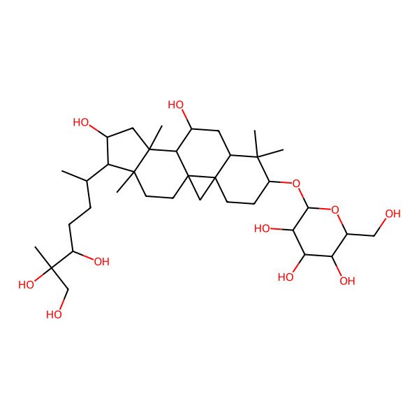2D Structure of 2-[[10,14-Dihydroxy-7,7,12,16-tetramethyl-15-(5,6,7-trihydroxy-6-methylheptan-2-yl)-6-pentacyclo[9.7.0.01,3.03,8.012,16]octadecanyl]oxy]-6-(hydroxymethyl)oxane-3,4,5-triol