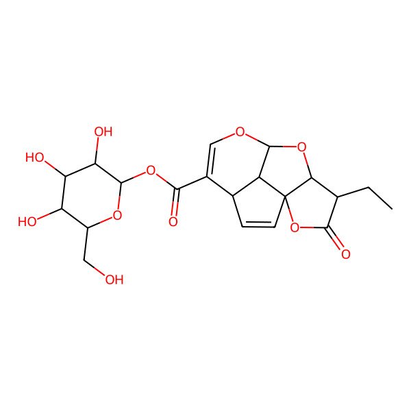 2D Structure of [3,4,5-Trihydroxy-6-(hydroxymethyl)oxan-2-yl] 11-ethyl-12-oxo-7,9,13-trioxatetracyclo[6.5.1.01,10.04,14]tetradeca-2,5-diene-5-carboxylate