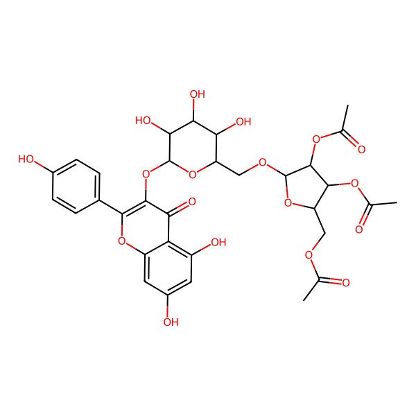2D Structure of [3,4-Diacetyloxy-5-[[6-[5,7-dihydroxy-2-(4-hydroxyphenyl)-4-oxochromen-3-yl]oxy-3,4,5-trihydroxyoxan-2-yl]methoxy]oxolan-2-yl]methyl acetate