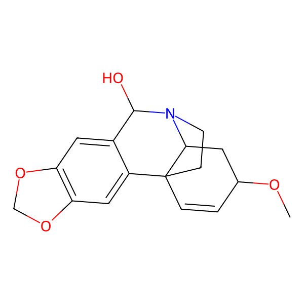 2D Structure of (1S,11S,15R)-15-methoxy-5,7-dioxa-12-azapentacyclo[10.5.2.01,13.02,10.04,8]nonadeca-2,4(8),9,16-tetraen-11-ol