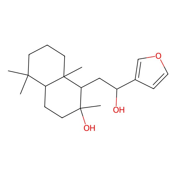 2D Structure of (1R,2R,4aS,8aS)-1-[(2S)-2-(furan-3-yl)-2-hydroxyethyl]-2,5,5,8a-tetramethyl-3,4,4a,6,7,8-hexahydro-1H-naphthalen-2-ol