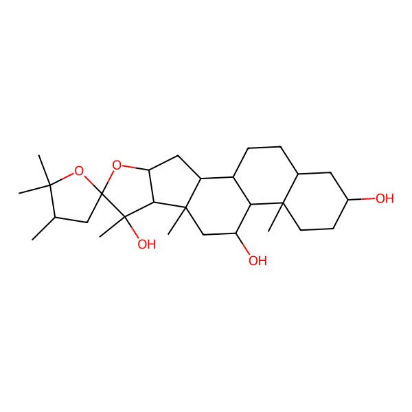 2D Structure of (1S,2S,3'S,4R,6R,7R,8R,9S,11S,12S,13S,16R,18S)-2',2',3',7,9,13-hexamethylspiro[5-oxapentacyclo[10.8.0.02,9.04,8.013,18]icosane-6,5'-oxolane]-7,11,16-triol