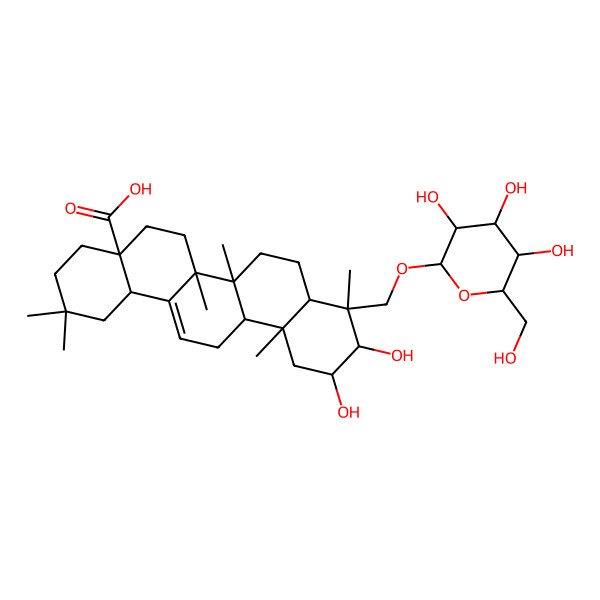 2D Structure of 10,11-Dihydroxy-2,2,6a,6b,9,12a-hexamethyl-9-[[3,4,5-trihydroxy-6-(hydroxymethyl)oxan-2-yl]oxymethyl]-1,3,4,5,6,6a,7,8,8a,10,11,12,13,14b-tetradecahydropicene-4a-carboxylic acid