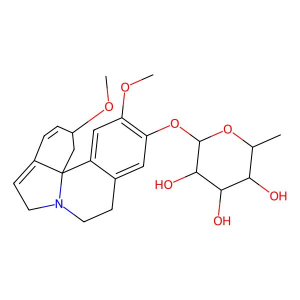 2D Structure of 2-[(2,12-dimethoxy-2,6,8,9-tetrahydro-1H-indolo[7a,1-a]isoquinolin-11-yl)oxy]-6-methyloxane-3,4,5-triol