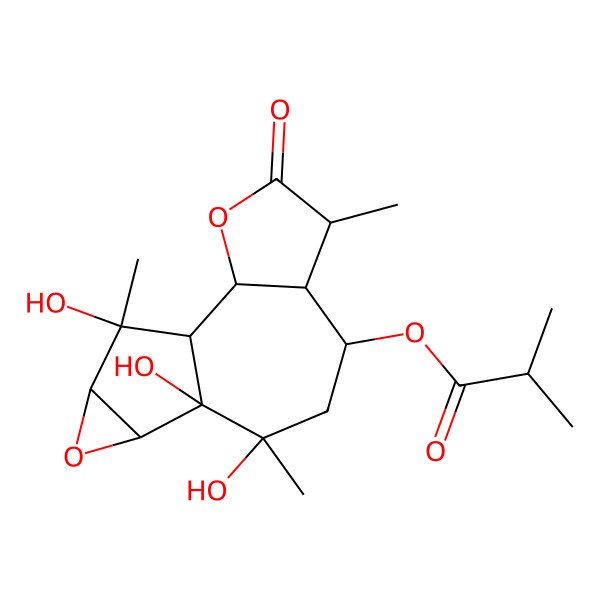 2D Structure of (9,10,14-Trihydroxy-5,9,14-trimethyl-4-oxo-3,12-dioxatetracyclo[8.4.0.02,6.011,13]tetradecan-7-yl) 2-methylpropanoate