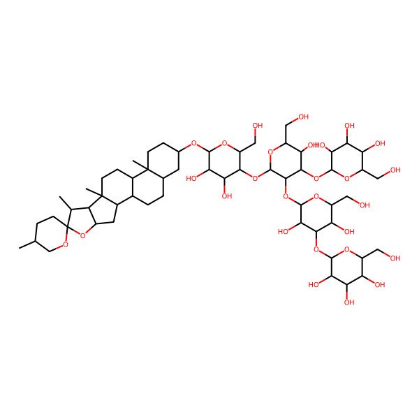 2D Structure of (2S,3R,4S,5R,6R)-2-[(2S,3R,4S,5R,6R)-2-[(2S,3R,4S,5R,6R)-2-[(2R,3S,4R,5R,6R)-4,5-dihydroxy-2-(hydroxymethyl)-6-[(1R,2S,4S,5'R,6R,7S,8R,9S,12S,13S,16S,18S)-5',7,9,13-tetramethylspiro[5-oxapentacyclo[10.8.0.02,9.04,8.013,18]icosane-6,2'-oxane]-16-yl]oxyoxan-3-yl]oxy-5-hydroxy-6-(hydroxymethyl)-4-[(2S,3R,4S,5R,6R)-3,4,5-trihydroxy-6-(hydroxymethyl)oxan-2-yl]oxyoxan-3-yl]oxy-3,5-dihydroxy-6-(hydroxymethyl)oxan-4-yl]oxy-6-(hydroxymethyl)oxane-3,4,5-triol