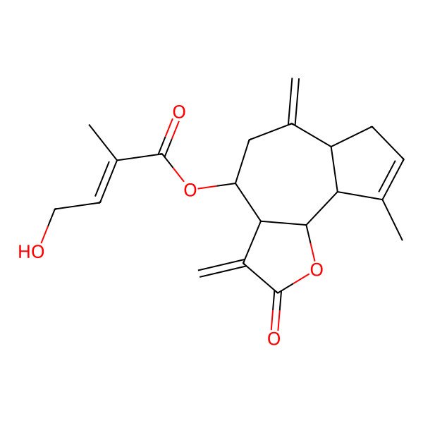 2D Structure of (9-methyl-3,6-dimethylidene-2-oxo-4,5,6a,7,9a,9b-hexahydro-3aH-azuleno[4,5-b]furan-4-yl) 4-hydroxy-2-methylbut-2-enoate