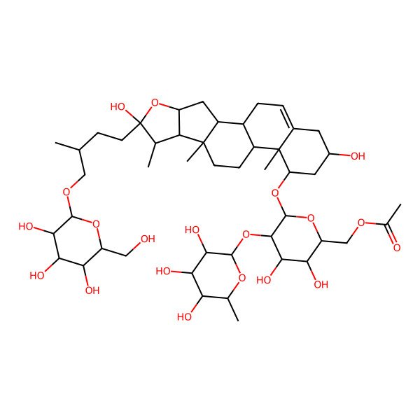 2D Structure of [(2R,3R,4S,5R,6R)-6-[[(1S,2S,4S,6S,7S,8R,9S,12S,13R,14R,16R)-6,16-dihydroxy-7,9,13-trimethyl-6-[(3R)-3-methyl-4-[(2R,3R,4S,5S,6R)-3,4,5-trihydroxy-6-(hydroxymethyl)oxan-2-yl]oxybutyl]-5-oxapentacyclo[10.8.0.02,9.04,8.013,18]icos-18-en-14-yl]oxy]-3,4-dihydroxy-5-[(2S,3R,4R,5R,6S)-3,4,5-trihydroxy-6-methyloxan-2-yl]oxyoxan-2-yl]methyl acetate