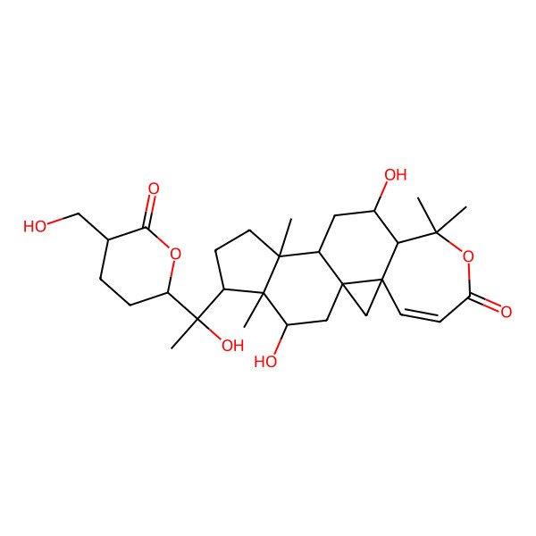 2D Structure of (1R,3S,9S,10S,12S,13S,16S,17R,18S)-10,18-dihydroxy-16-[(1R)-1-hydroxy-1-[(2R,5S)-5-(hydroxymethyl)-6-oxooxan-2-yl]ethyl]-8,8,13,17-tetramethyl-7-oxapentacyclo[10.7.0.01,3.03,9.013,17]nonadec-4-en-6-one