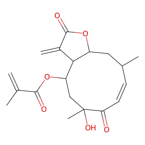 2D Structure of [(3aS,4R,6R,8Z,10S,11aR)-6-hydroxy-6,10-dimethyl-3-methylidene-2,7-dioxo-3a,4,5,10,11,11a-hexahydrocyclodeca[b]furan-4-yl] 2-methylprop-2-enoate