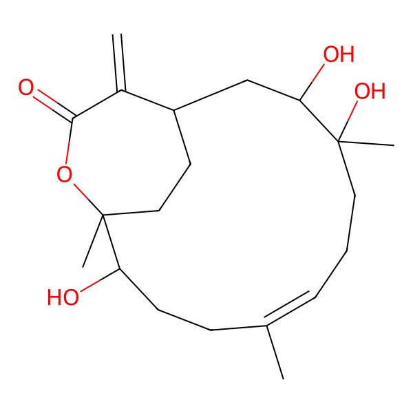 2D Structure of (1R,3R,4S,11S,12R)-3,4,11-trihydroxy-4,8,12-trimethyl-15-methylidene-13-oxabicyclo[10.3.2]heptadec-7-en-14-one
