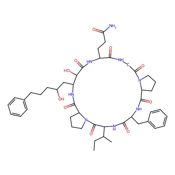 2D Structure of 3-[6-Benzyl-3-butan-2-yl-21-hydroxy-22-(2-hydroxy-5-phenylpentyl)-2,5,8,14,17,20,24-heptaoxo-1,4,7,13,16,19,23-heptazatricyclo[23.3.0.09,13]octacosan-18-yl]propanamide
