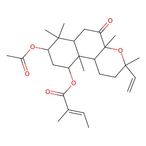 2D Structure of (8-Acetyloxy-3-ethenyl-3,4a,7,7,10a-pentamethyl-5-oxo-1,2,6,6a,8,9,10,10b-octahydrobenzo[f]chromen-10-yl) 2-methylbut-2-enoate