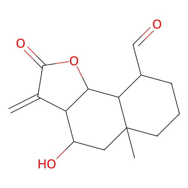 2D Structure of (3aR,4S,5aR,9S,9aS,9bR)-4-hydroxy-5a-methyl-3-methylidene-2-oxo-4,5,6,7,8,9,9a,9b-octahydro-3aH-benzo[g][1]benzofuran-9-carbaldehyde