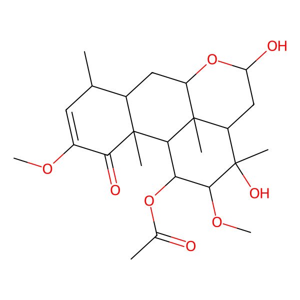 2D Structure of (11,14-Dihydroxy-4,15-dimethoxy-2,6,14,17-tetramethyl-3-oxo-10-oxatetracyclo[7.7.1.02,7.013,17]heptadec-4-en-16-yl) acetate
