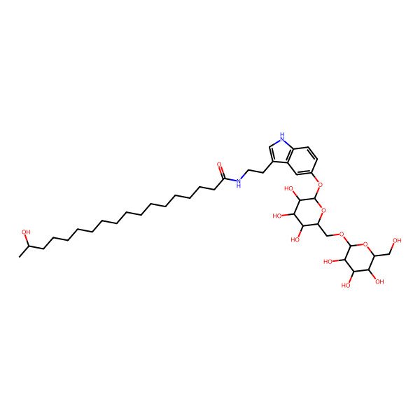 2D Structure of 17-hydroxy-N-[2-[5-[3,4,5-trihydroxy-6-[[3,4,5-trihydroxy-6-(hydroxymethyl)oxan-2-yl]oxymethyl]oxan-2-yl]oxy-1H-indol-3-yl]ethyl]octadecanamide