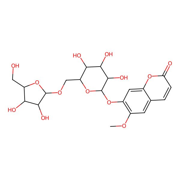2D Structure of 7-[(2S,3S,4S,5S,6S)-6-[[(2S,3S,4R,5R)-3,4-dihydroxy-5-(hydroxymethyl)oxolan-2-yl]oxymethyl]-3,4,5-trihydroxyoxan-2-yl]oxy-6-methoxychromen-2-one