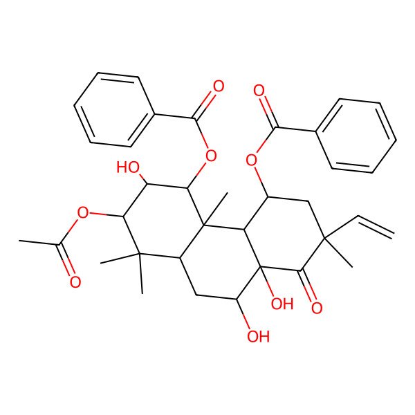 2D Structure of (7-acetyloxy-5-benzoyloxy-2-ethenyl-6,10,10a-trihydroxy-2,4b,8,8-tetramethyl-1-oxo-4,4a,5,6,7,8a,9,10-octahydro-3H-phenanthren-4-yl) benzoate