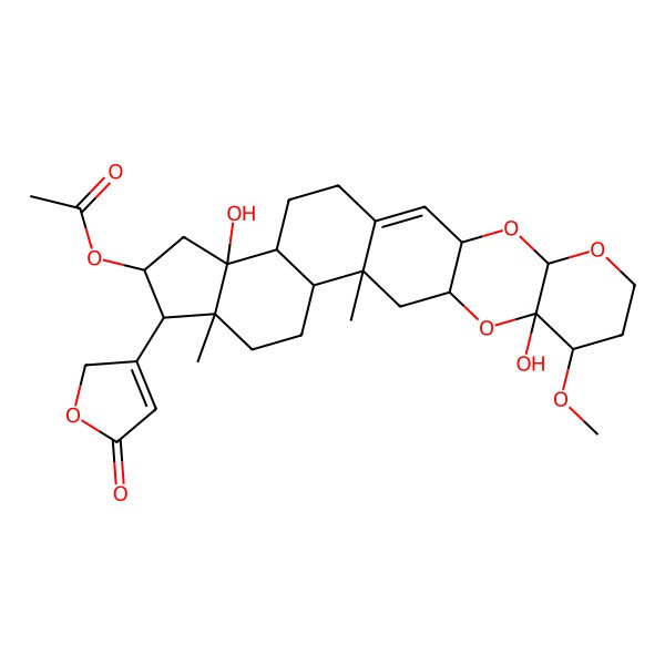 2D Structure of [(3S,5S,9R,10R,12S,14S,15S,18R,19R,20R,22R,23R)-10,22-dihydroxy-9-methoxy-14,18-dimethyl-19-(5-oxo-2H-furan-3-yl)-4,6,11-trioxahexacyclo[12.11.0.03,12.05,10.015,23.018,22]pentacos-1-en-20-yl] acetate