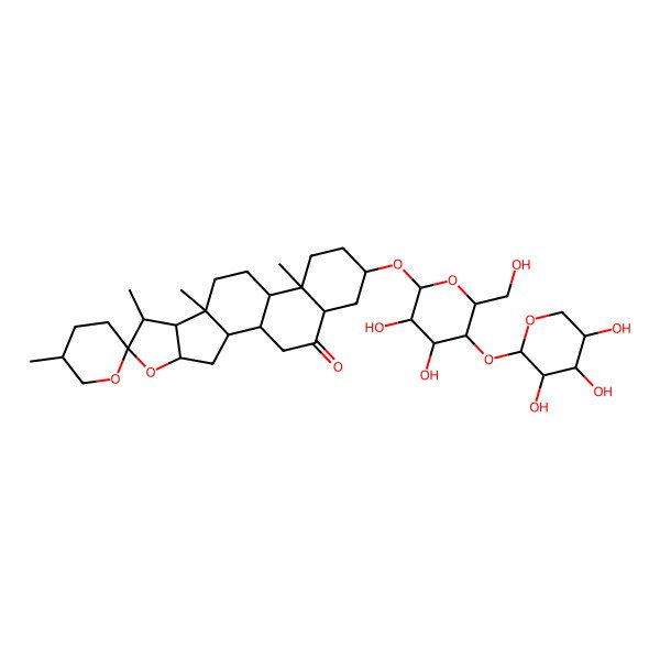 2D Structure of 16-[3,4-Dihydroxy-6-(hydroxymethyl)-5-(3,4,5-trihydroxyoxan-2-yl)oxyoxan-2-yl]oxy-5',7,9,13-tetramethylspiro[5-oxapentacyclo[10.8.0.02,9.04,8.013,18]icosane-6,2'-oxane]-19-one