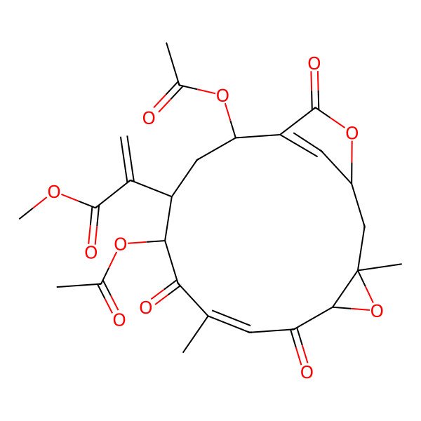 2D Structure of methyl 2-[(1S,3R,5R,7Z,10S,11S,13R)-10,13-diacetyloxy-3,8-dimethyl-6,9,15-trioxo-4,16-dioxatricyclo[12.2.1.03,5]heptadeca-7,14(17)-dien-11-yl]prop-2-enoate