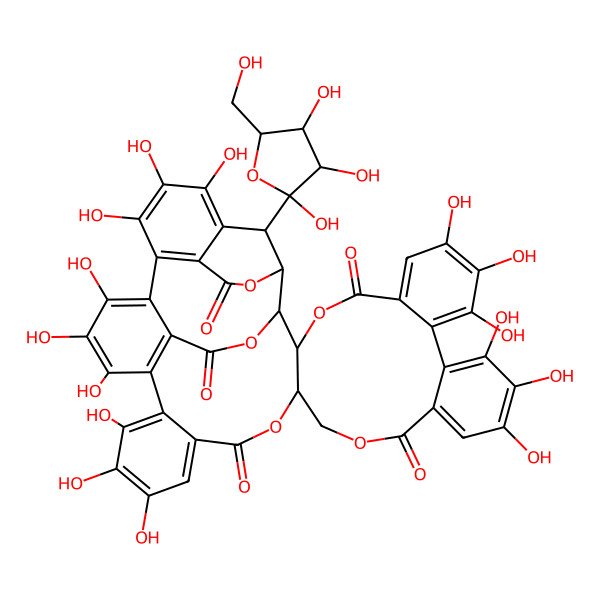 2D Structure of (1R,2R,20R,42S,46S)-7,8,9,12,13,14,25,26,27,30,31,32,35,36,37-pentadecahydroxy-46-[(2R,3R,4S,5S)-2,3,4-trihydroxy-5-(hydroxymethyl)oxolan-2-yl]-3,18,21,41,43-pentaoxanonacyclo[27.13.3.138,42.02,20.05,10.011,16.023,28.033,45.034,39]hexatetraconta-5,7,9,11,13,15,23,25,27,29(45),30,32,34(39),35,37-pentadecaene-4,17,22,40,44-pentone