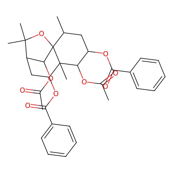 2D Structure of [(1S,2R,4S,5R,6R,7S,9R,12R)-5,12-diacetyloxy-7-benzoyloxy-2,6,10,10-tetramethyl-11-oxatricyclo[7.2.1.01,6]dodecan-4-yl] benzoate