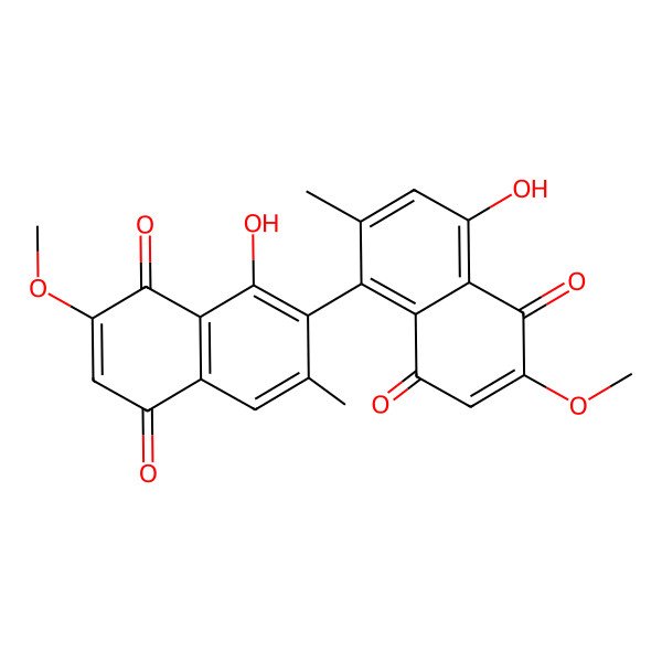 2D Structure of 8-Hydroxy-7-(4-hydroxy-6-methoxy-2-methyl-5,8-dioxonaphthalen-1-yl)-2-methoxy-6-methylnaphthalene-1,4-dione