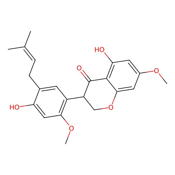2D Structure of (3R)-5-hydroxy-3-[4-hydroxy-2-methoxy-5-(3-methylbut-2-enyl)phenyl]-7-methoxy-2,3-dihydrochromen-4-one