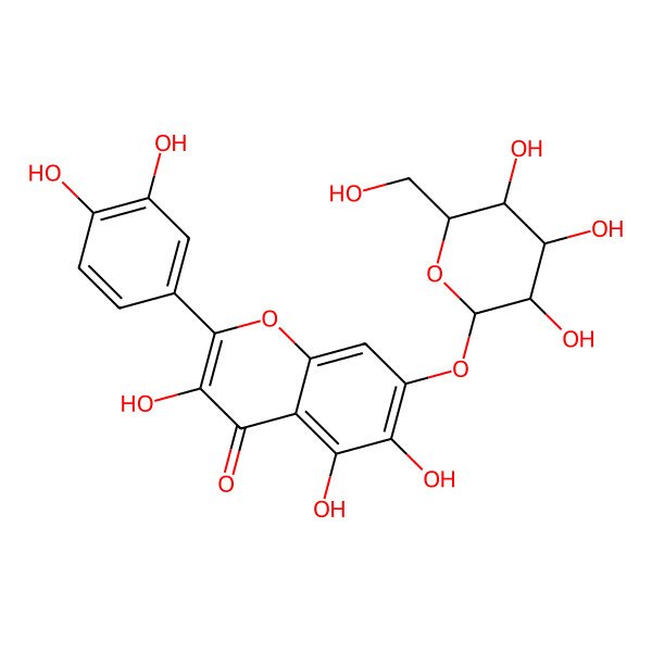 2D Structure of 2-(3,4-dihydroxyphenyl)-3,5,6-trihydroxy-7-[(2S,4S,5S)-3,4,5-trihydroxy-6-(hydroxymethyl)oxan-2-yl]oxychromen-4-one