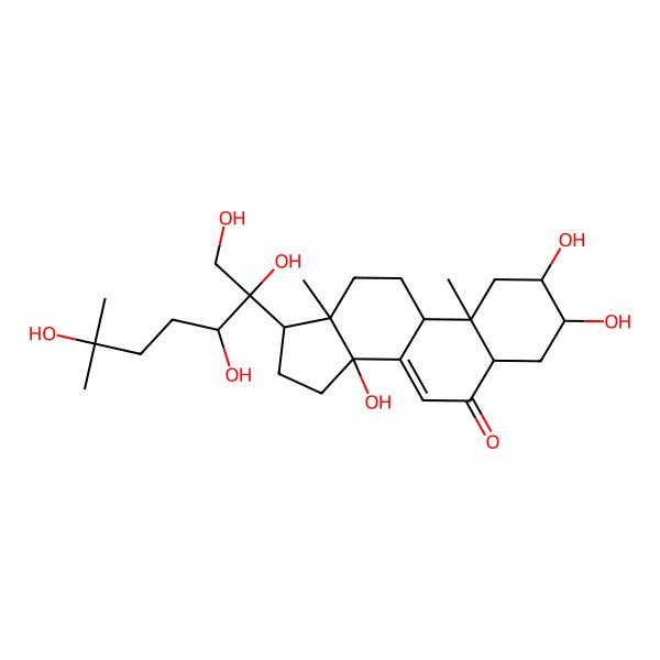 2D Structure of 2,3,14-trihydroxy-10,13-dimethyl-17-(1,2,3,6-tetrahydroxy-6-methylheptan-2-yl)-2,3,4,5,9,11,12,15,16,17-decahydro-1H-cyclopenta[a]phenanthren-6-one