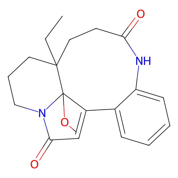 2D Structure of (12R,19S)-12-ethyl-19-methoxy-8,16-diazatetracyclo[10.6.1.02,7.016,19]nonadeca-1(18),2,4,6-tetraene-9,17-dione