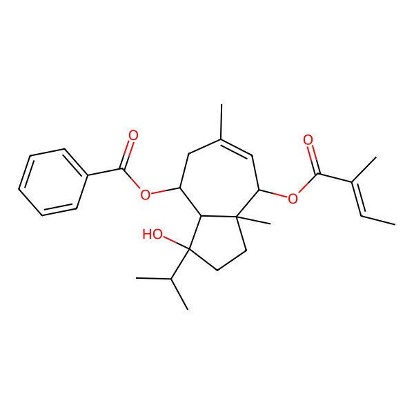 2D Structure of [(3R,3aS,4S,8R,8aS)-3-hydroxy-6,8a-dimethyl-8-[(Z)-2-methylbut-2-enoyl]oxy-3-propan-2-yl-1,2,3a,4,5,8-hexahydroazulen-4-yl] benzoate