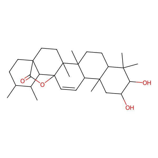 2D Structure of (1S,4S,5R,8R,10R,11R,13S,14R,17S,18R,19S,20R)-10,11-dihydroxy-4,5,9,9,13,19,20-heptamethyl-24-oxahexacyclo[15.5.2.01,18.04,17.05,14.08,13]tetracos-15-en-23-one