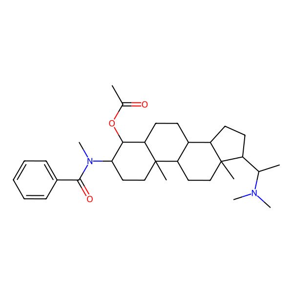 2D Structure of [(4R,10R,13S)-3-[benzoyl(methyl)amino]-17-[1-(dimethylamino)ethyl]-10,13-dimethyl-2,3,4,5,6,7,8,9,11,12,14,15,16,17-tetradecahydro-1H-cyclopenta[a]phenanthren-4-yl] acetate