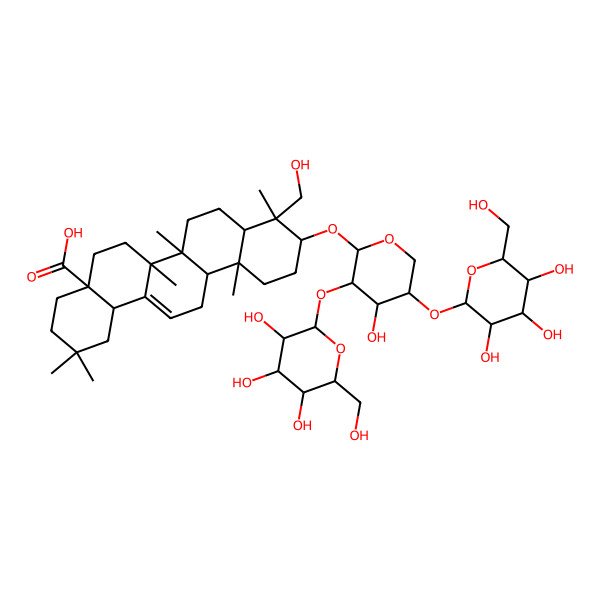 2D Structure of 10-[4-Hydroxy-3,5-bis[[3,4,5-trihydroxy-6-(hydroxymethyl)oxan-2-yl]oxy]oxan-2-yl]oxy-9-(hydroxymethyl)-2,2,6a,6b,9,12a-hexamethyl-1,3,4,5,6,6a,7,8,8a,10,11,12,13,14b-tetradecahydropicene-4a-carboxylic acid