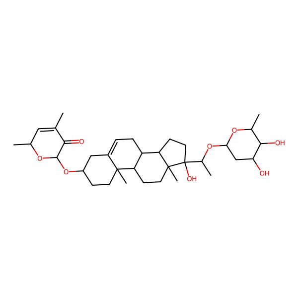 2D Structure of (2R,6R)-6-[[(3S,8R,9S,10R,13S,14S,17R)-17-[(1S)-1-[(2S,4R,5S,6R)-4,5-dihydroxy-6-methyloxan-2-yl]oxyethyl]-17-hydroxy-10,13-dimethyl-1,2,3,4,7,8,9,11,12,14,15,16-dodecahydrocyclopenta[a]phenanthren-3-yl]oxy]-2,4-dimethyl-2H-pyran-5-one