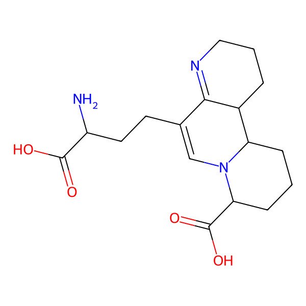 2D Structure of 5-(3-amino-3-carboxypropyl)-2,3,8,9,10,11,11a,11b-octahydro-1H-pyrido[2,1-f][1,6]naphthyridine-8-carboxylic acid