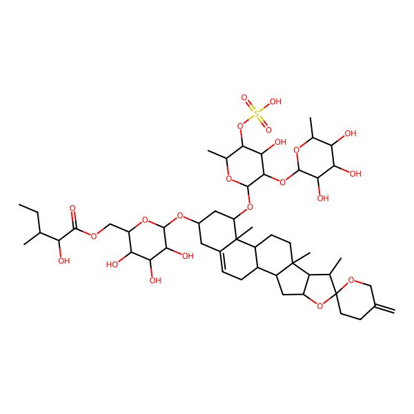 2D Structure of [3,4,5-Trihydroxy-6-[14-[4-hydroxy-6-methyl-5-sulfooxy-3-(3,4,5-trihydroxy-6-methyloxan-2-yl)oxyoxan-2-yl]oxy-7,9,13-trimethyl-5'-methylidenespiro[5-oxapentacyclo[10.8.0.02,9.04,8.013,18]icos-18-ene-6,2'-oxane]-16-yl]oxyoxan-2-yl]methyl 2-hydroxy-3-methylpentanoate