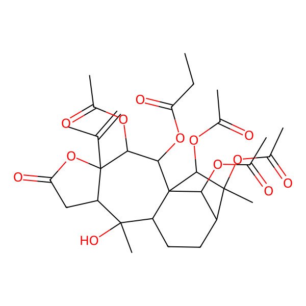 2D Structure of (3,14,15,16-Tetraacetyloxy-9-hydroxy-9,14-dimethyl-6-oxo-4-prop-1-en-2-yl-5-oxatetracyclo[11.2.1.01,10.04,8]hexadecan-2-yl) propanoate