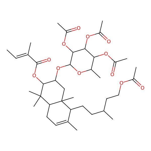 2D Structure of [5-(5-Acetyloxy-3-methylpentyl)-1,1,4a,6-tetramethyl-3-(3,4,5-triacetyloxy-6-methyloxan-2-yl)oxy-2,3,4,5,8,8a-hexahydronaphthalen-2-yl] 2-methylbut-2-enoate