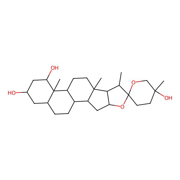 2D Structure of (1S,2S,3'S,4S,6R,7S,8R,9S,12S,13S,14R,16S,18S)-3',7,9,13-tetramethylspiro[5-oxapentacyclo[10.8.0.02,9.04,8.013,18]icosane-6,6'-oxane]-3',14,16-triol