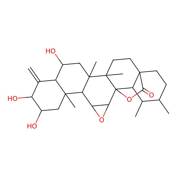 2D Structure of (1S,2S,4S,5R,6S,8R,9R,11R,12R,14R,15S,18S,21R,22S,23R)-8,9,12-trihydroxy-6,14,15,21,22-pentamethyl-10-methylidene-3,24-dioxaheptacyclo[16.5.2.01,15.02,4.05,14.06,11.018,23]pentacosan-25-one