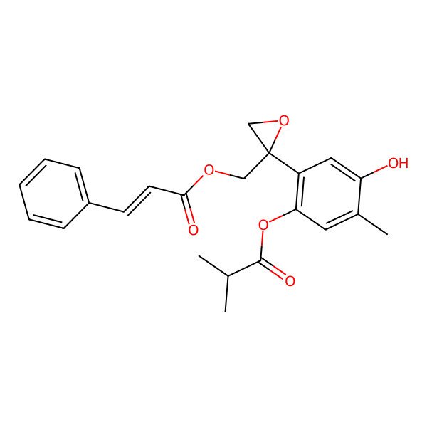 2D Structure of [4-hydroxy-5-methyl-2-[(2S)-2-[[(E)-3-phenylprop-2-enoyl]oxymethyl]oxiran-2-yl]phenyl] 2-methylpropanoate