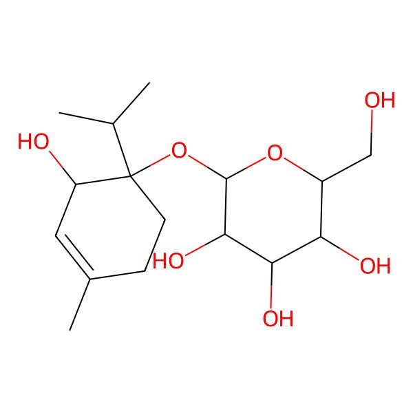 2D Structure of (2R,3S,4S,5S,6S)-2-(hydroxymethyl)-6-[(1R,2S)-2-hydroxy-4-methyl-1-propan-2-ylcyclohex-3-en-1-yl]oxyoxane-3,4,5-triol